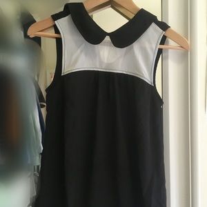 Black and cream Blouse top Peter Pan collar